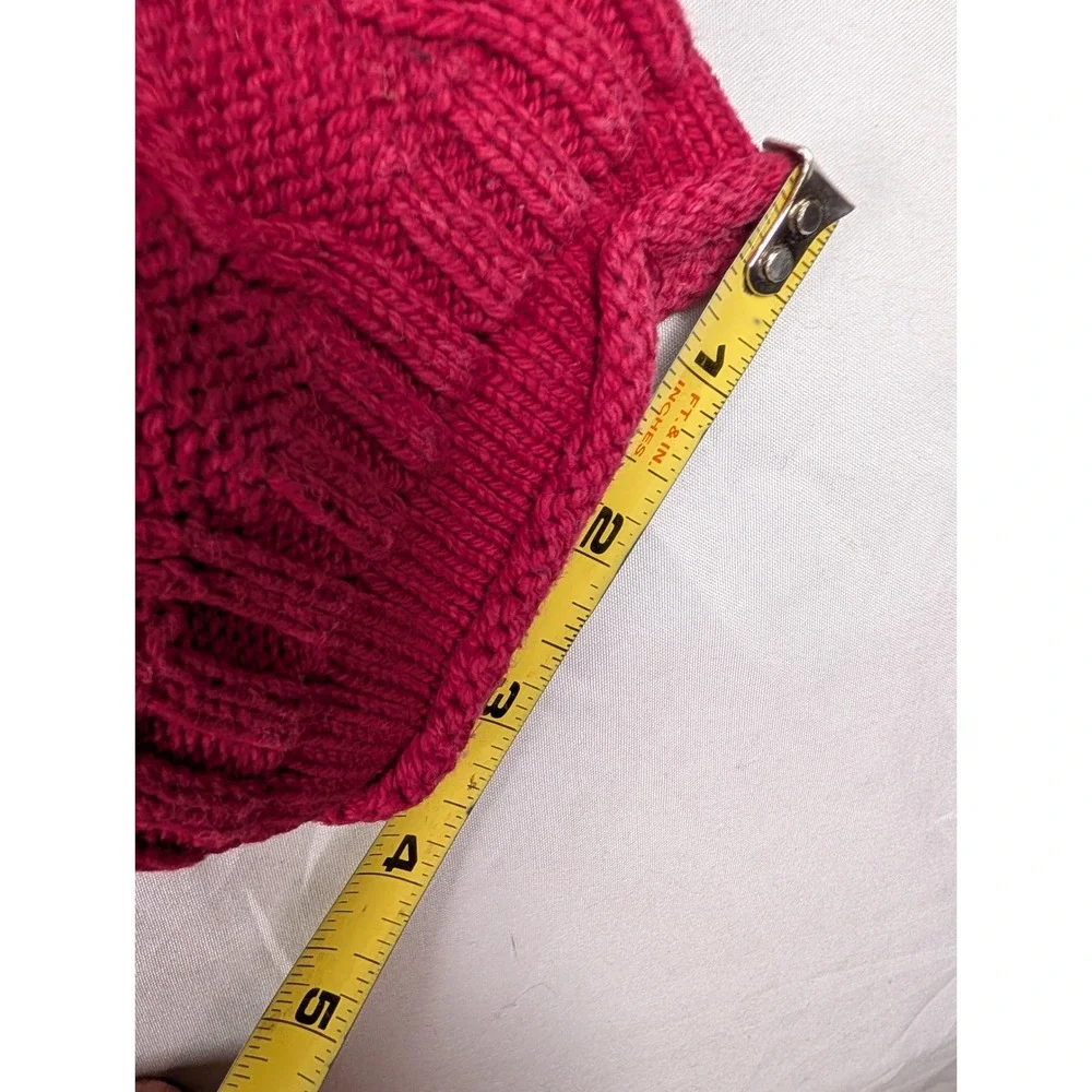 Vintage Cranberry Red Chevron Knit Crew Neck Sweater Cotton USA Rolled Edge hems